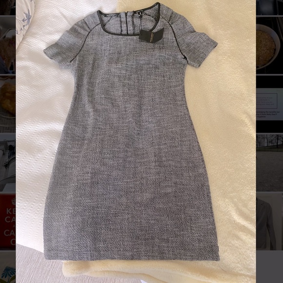 Maison Scotch Tweed Sheath Dress Leather Trim - Picture 2 of 8